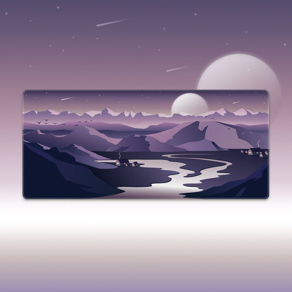 Non-slip Purple Themed Mountain Range Mouse Pad