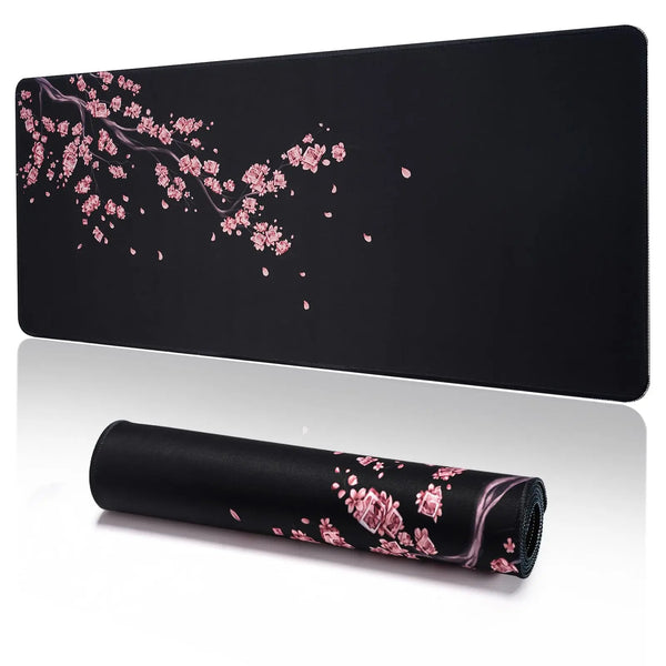 Large Sakura Design Mouse Pad with Stitched Edges and Non-Slip Rubber Based