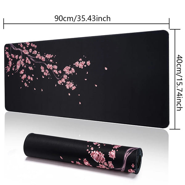 Large Sakura Design Mouse Pad with Stitched Edges and Non-Slip Rubber Based